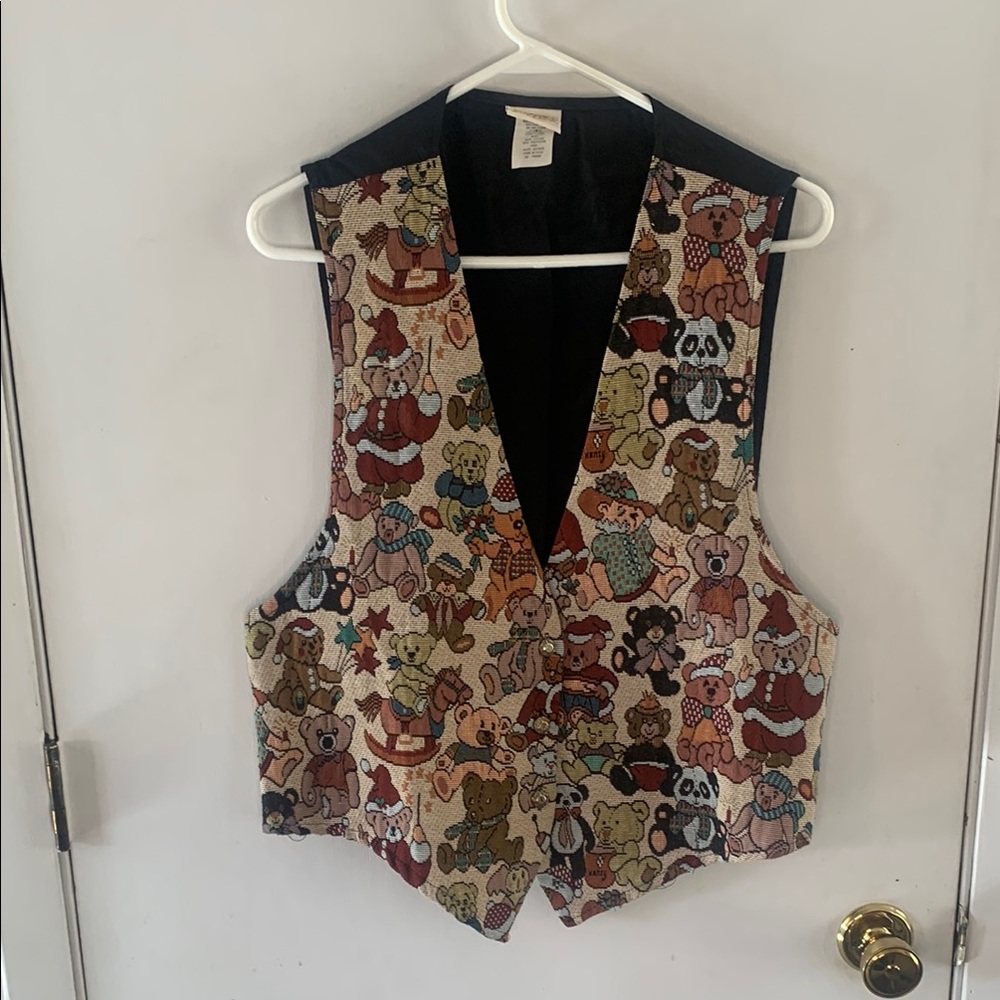 Vintage Backyard Blues Christmas teddy bear tapestry vest Size XL